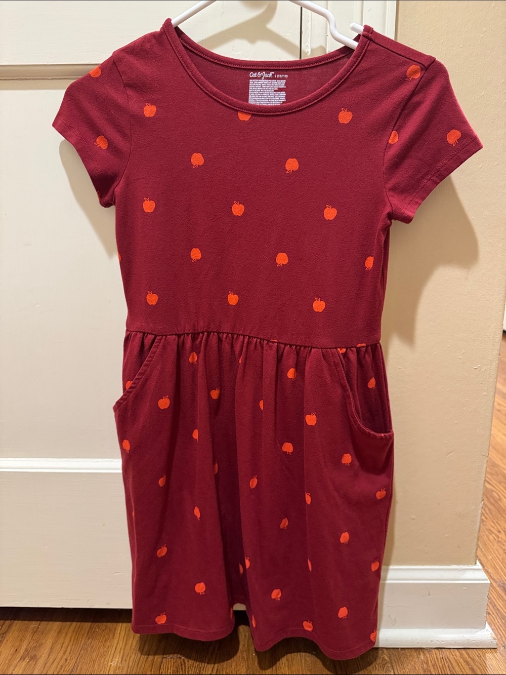 Cat & Jack Burgundy Dress with Orange Apple Print